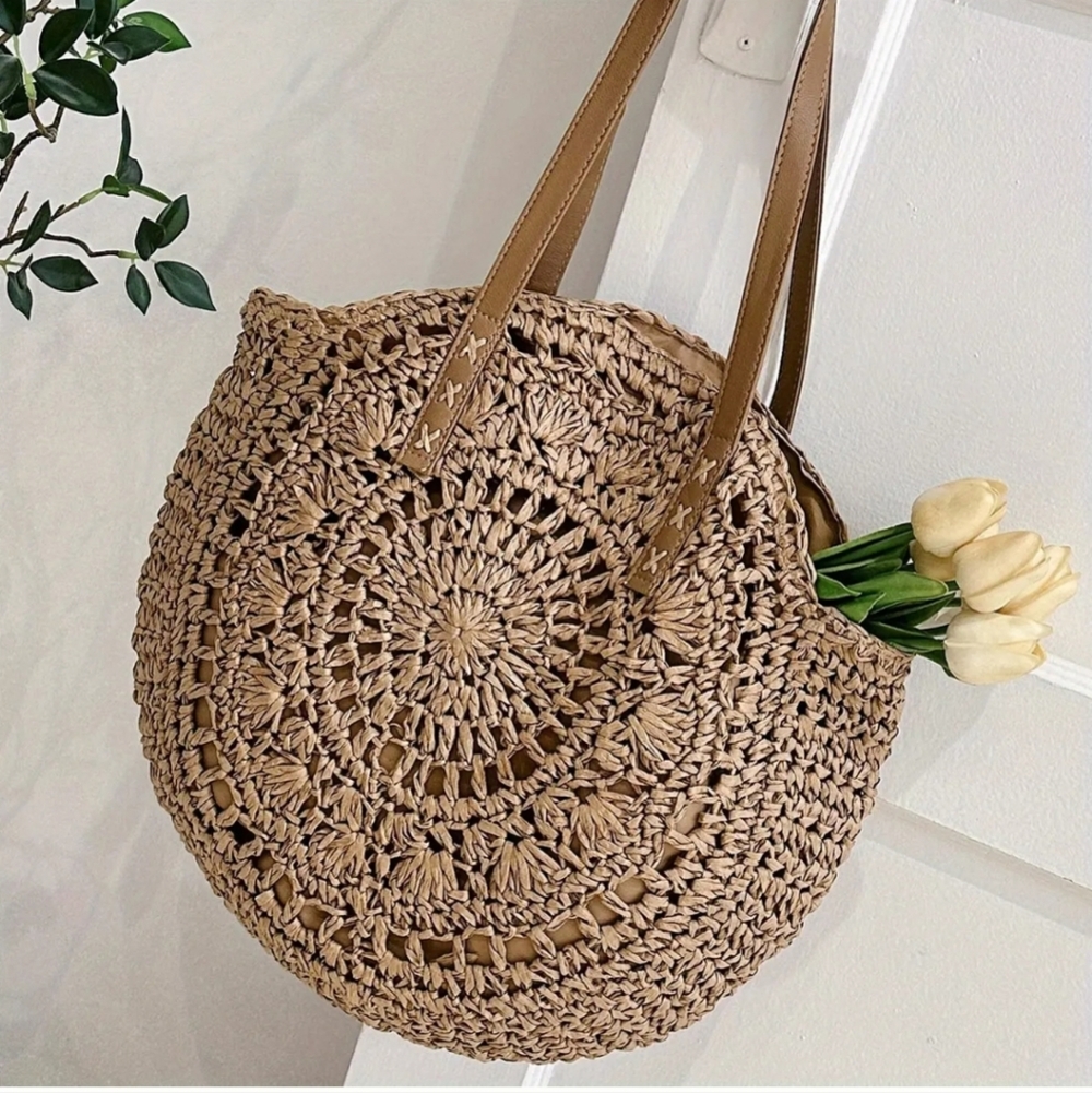 Straw Woven Tote Bag Double Handle